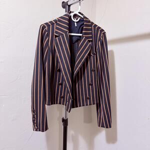 Free People Striped Double-Breasted Blazer Jacket
